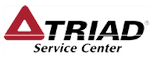 Triad Service Center logo. Wrds in plain black font, with a triange to the left.