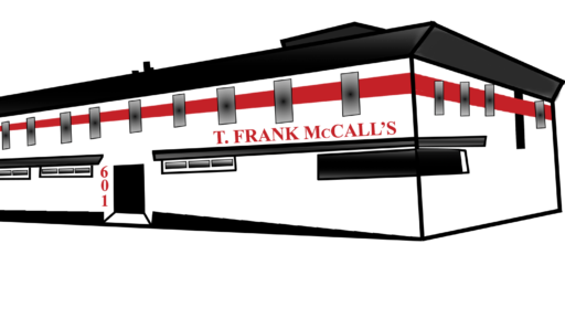 digital graphic of the t frank mccalls building. it's white, and stretched around a corner.