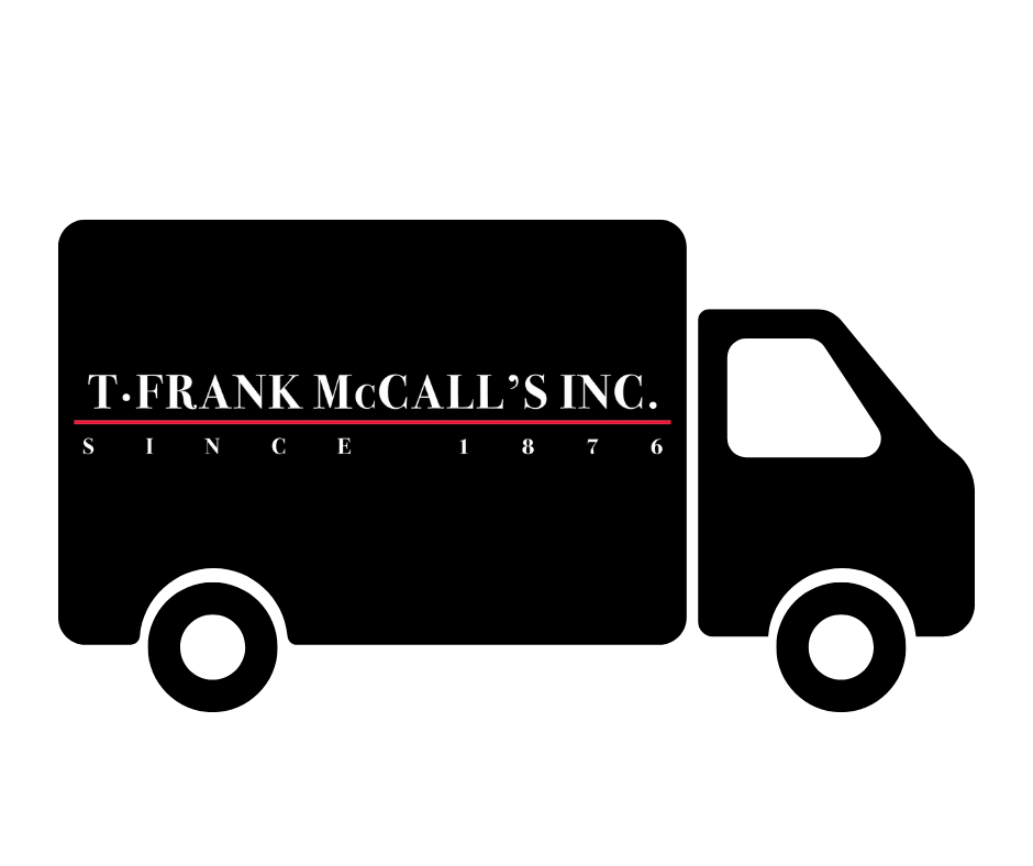an illustrated black box truck with the t frank mccalls logo across it.