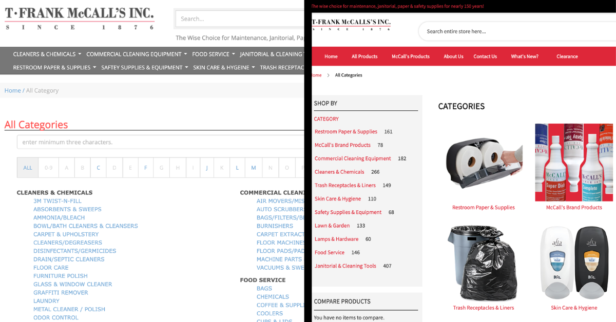 side by side images of our old system home page and our new system homepage.
